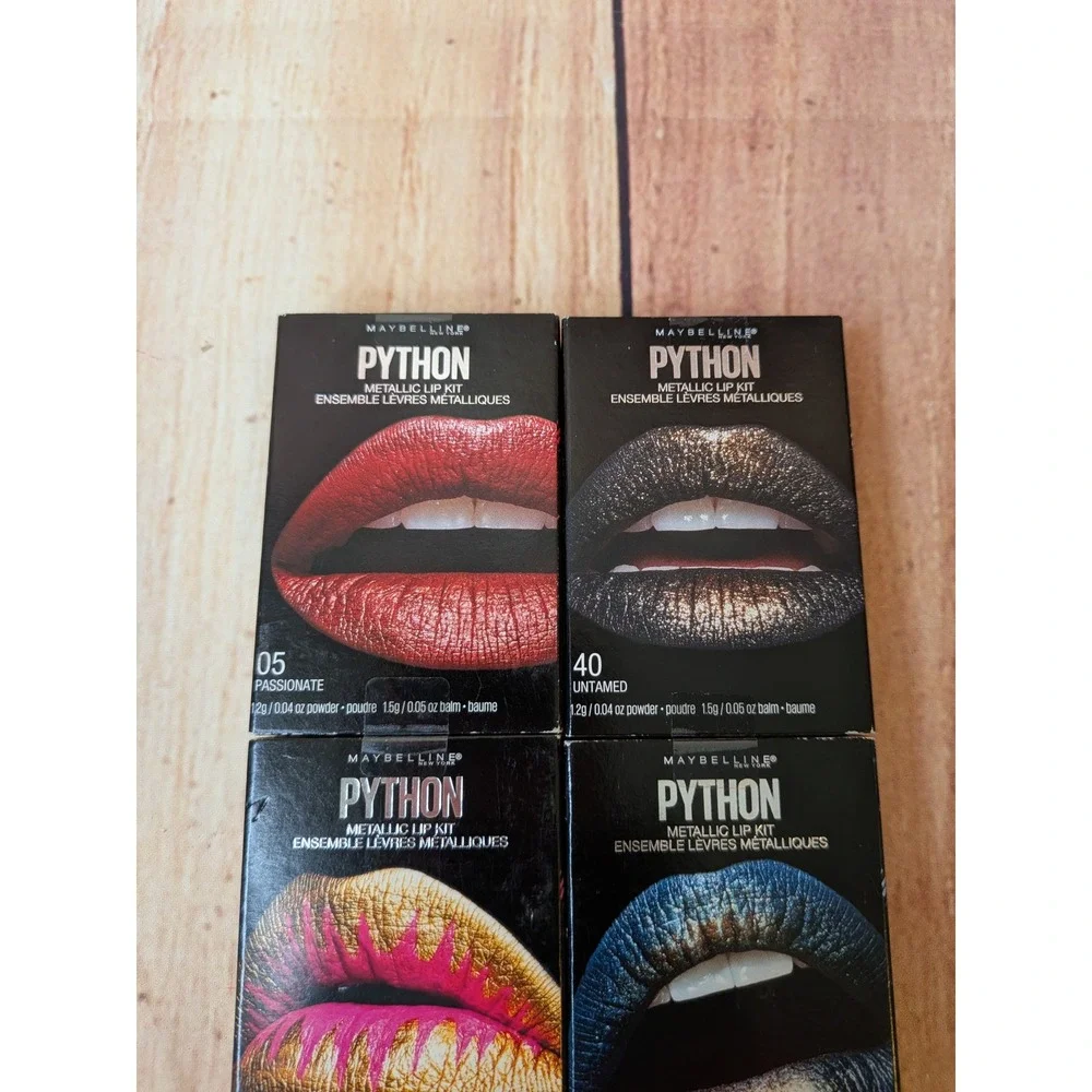 4 Pk Maybelline Python Metallic Lip Kit Passionate Venomous Wild Untamed‎